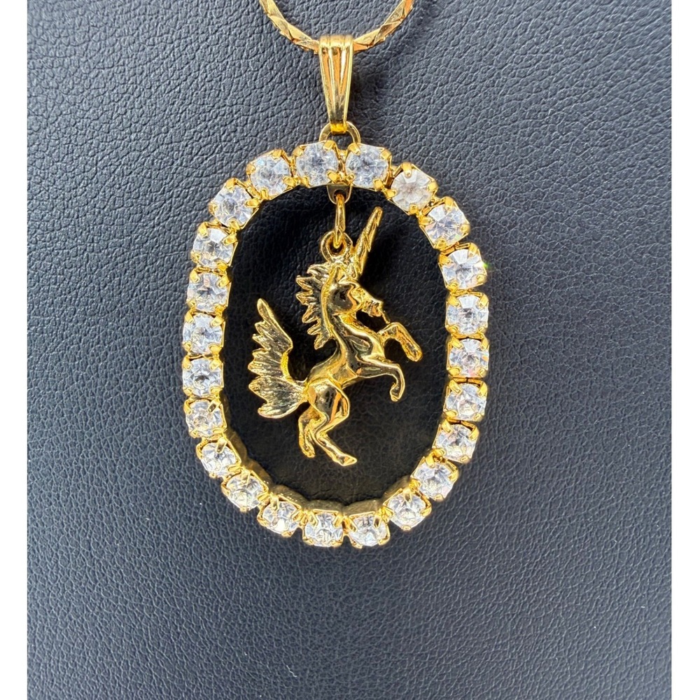 Winged Unicorn Pegasus Oval‎ Crystal Frame Sparkly Pendant Long Necklace Gift